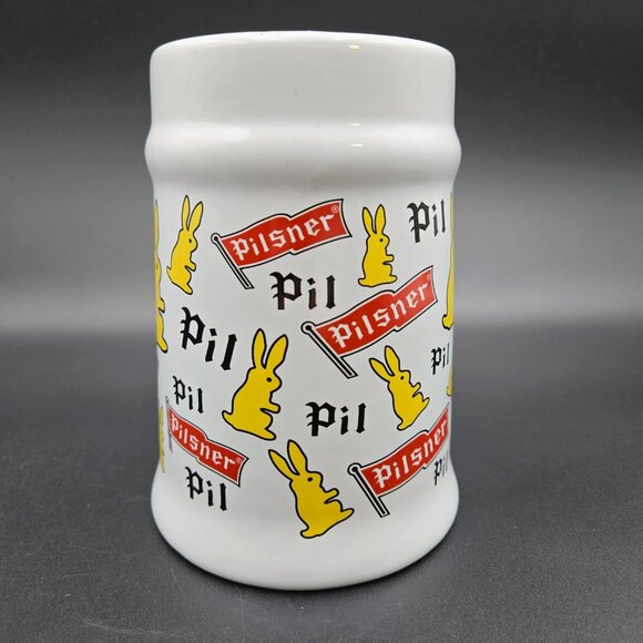 Pilsner Beer Stein Bunny White Collector Mug Yellow Rabbit Ceramic Flag Read - Picture 8 of 11